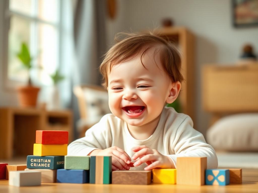 Baby playing with blocks puzzle example